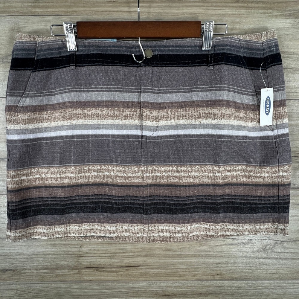 Old Navy Womens Size 16 Neutral Stripe Basketweave Mini Skirt Grey Brown Lined